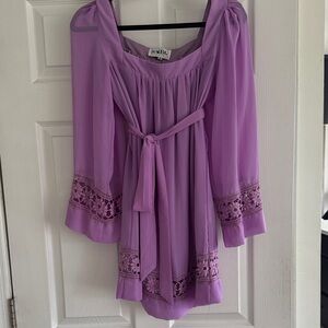 Lavender Boho Tie-Waist dress with Crochet Trim
